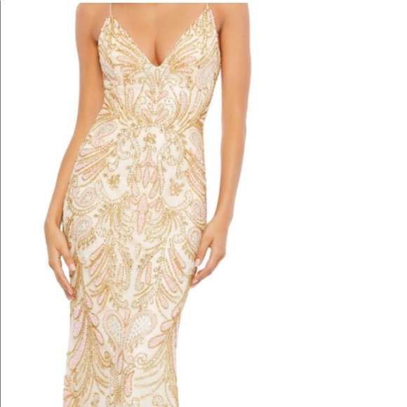 COPY - Mac Duggal Champagne Strappy Back Formal Gown - Picture 3 of 12